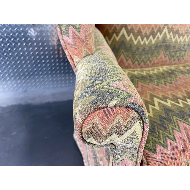 Textile Groovy Flame Stitch Wing Chairs by Harden, a Pair, Wingback Chairs, Vintage For Sale - Image 7 of 12