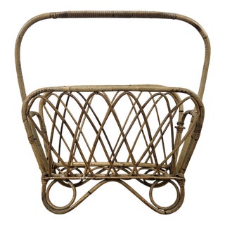 Mid-Century Wicker and Bamboo Magazine Rack, 1960 For Sale