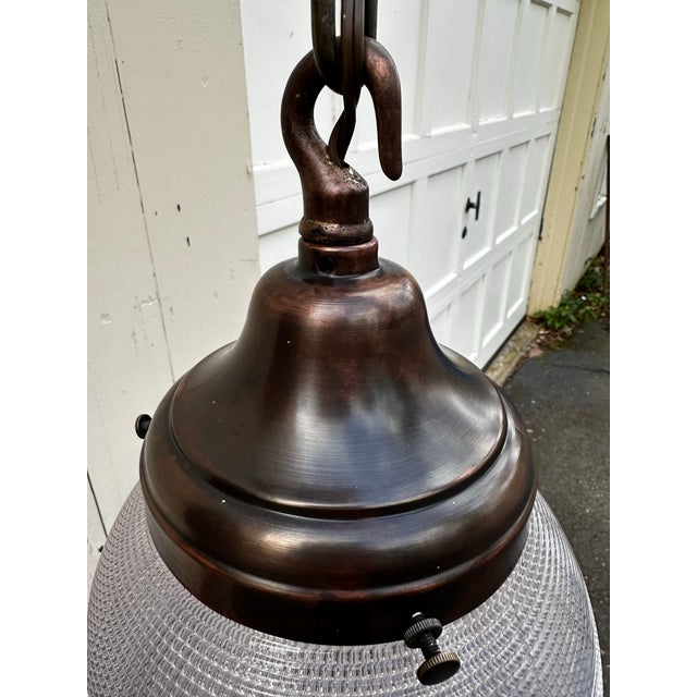 Vintage 8" Diameter Holophane Waffle Pattern Ball Shade With Vintage Copper Fixture For Sale - Image 4 of 6