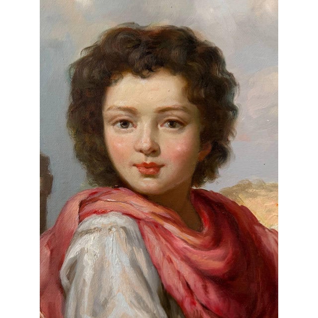 Figurative 20th Century Oil on Canvas Painting Depicting a Shepherd Boy With a Sheep For Sale - Image 3 of 11
