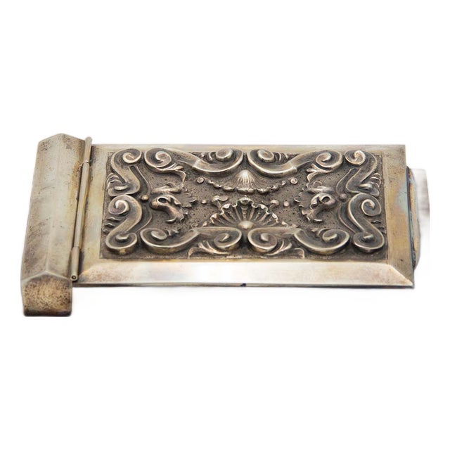 Brown Wooden Notepad Holder with Silver Accents For Sale