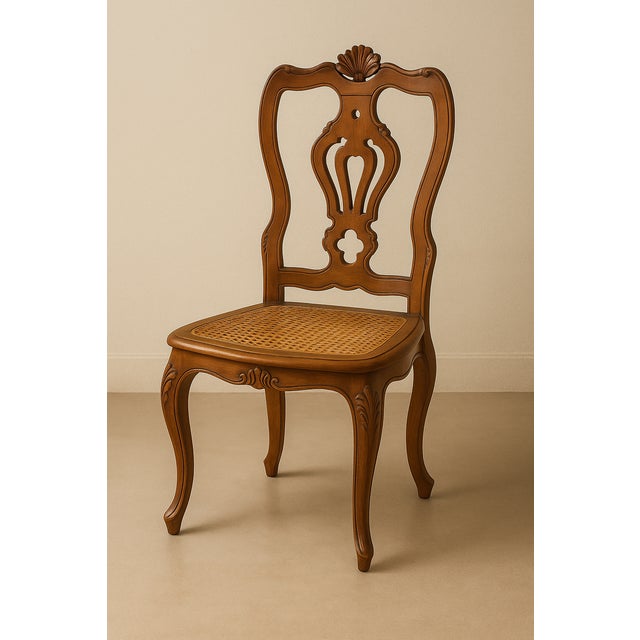 Baroque Antique Italian Carved Walnut Caned Side Chairs – Set of 2 – Hand-Carved Rococo/Baroque Revival – Made in Italy For Sale - Image 3 of 8