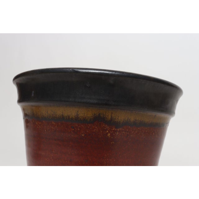 Metallic Slate and Matte Red Glaze Variegated Ceramic Planter by Deanna Nichols For Sale - Image 9 of 18