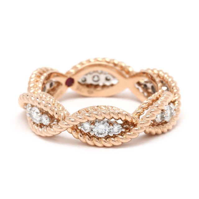 Early 21st Century Roberto Coin .46ctw Diamond and Ruby Infinity Band Ring, 18k Rose Gold For Sale - Image 5 of 6