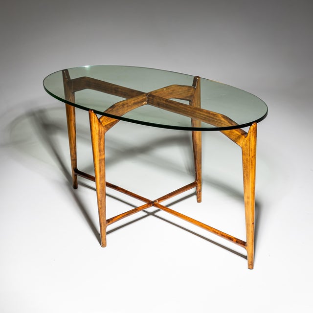 Mid-Century Modern Mid-Century Modern Oval Coffee Table, Walnut Base, Glass Top, Italy For Sale - Image 3 of 15