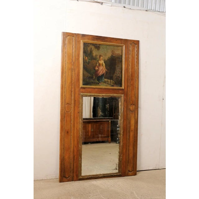 French French Antique Trumeau Mirror with Painting For Sale - Image 3 of 12