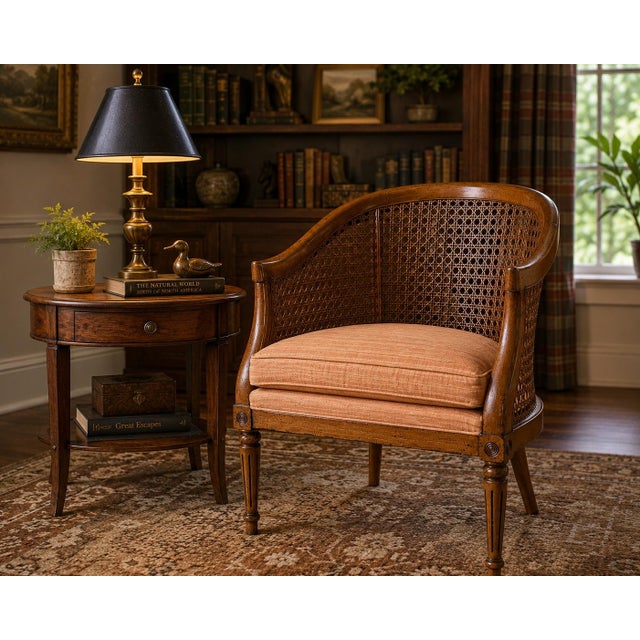 Traditional Vintage French Regency Style Cane Barrel Back Armchair From Beachler’s Drexel Heritage Gallery For Sale - Image 3 of 9