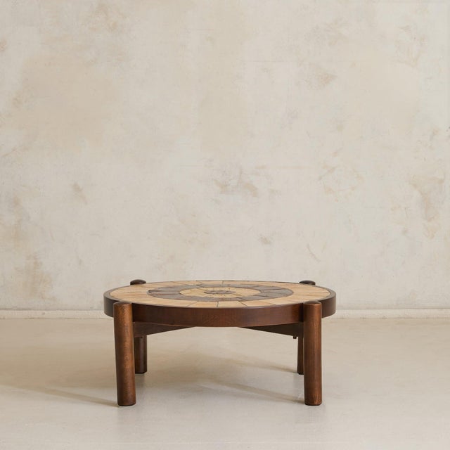 Mid-Century Modern French Ceramic + Oak Coffee Table Attributed to Roger Capron, 1960s For Sale - Image 3 of 11