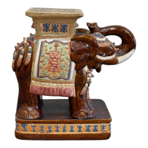 Vintage Ceramic Decorated Elephant Garden Stool