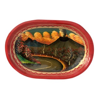 VIntage "Palin" Hand-Painted Shallow Wood Bowl For Sale