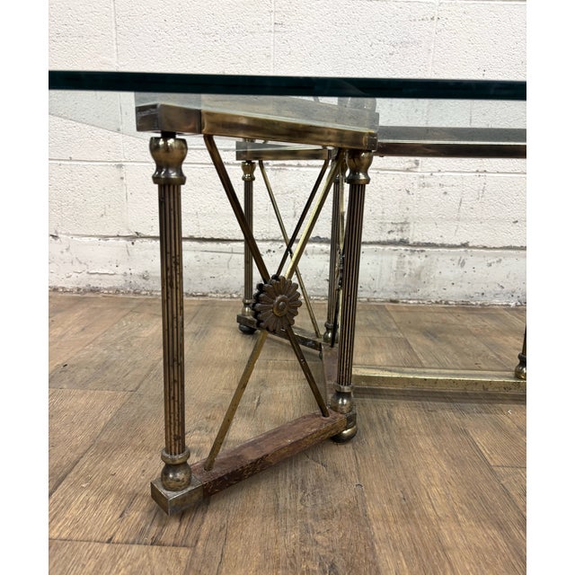 Vintage Maison Jansen Style Hollywood Regency Style Brass and Glass Coffee Table For Sale - Image 10 of 14