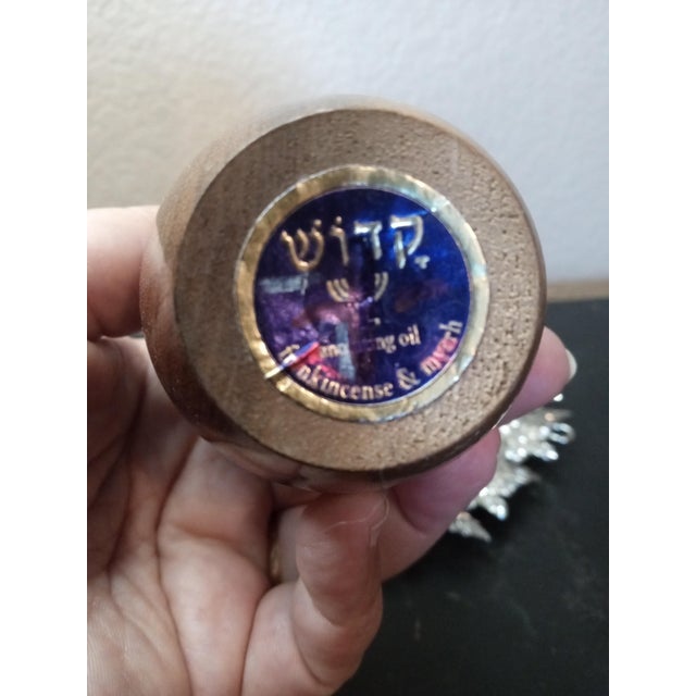 1970s Judaica Holy Frankincense & Myrrh Anointing Oil Myrtle Wood Dispenser W/ Ceramic Stopper For Sale - Image 5 of 7