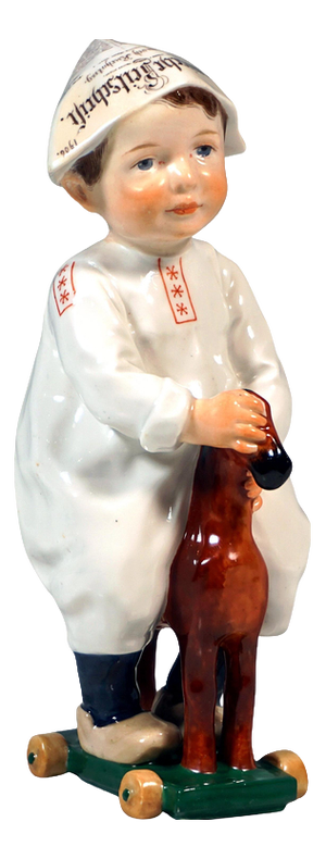 Art Nouveau Hentschelkind Boy Riding on Wooden Horse Figurine, 1906