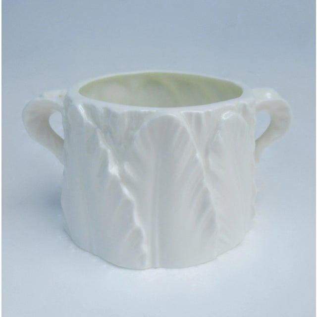 Off-white C.1951 English Royal Worcester Bone China, Blanc De Chin, Banana Leaf Motif Creamer & Sugar Server Set - 2 Pieces For Sale - Image 8 of 13