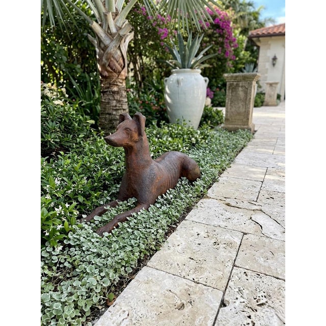 Metal 1990s Antique-Style Reclining Greyhound/Whippet Cast Iron Garden Statue For Sale - Image 7 of 12