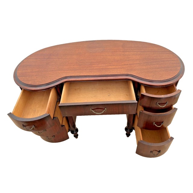 Victorian Antique Victorian Desk Kidney Shaped Vanity Seven Dovetail Drawers Mahogany For Sale - Image 3 of 13