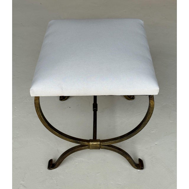 Small Hand Forged Spanish Gilt Iron Bench in Muslin For Sale - Image 10 of 12