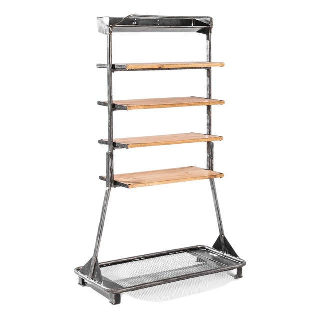 1960s Czech Industrial Wrought Iron and Wood Étagère For Sale