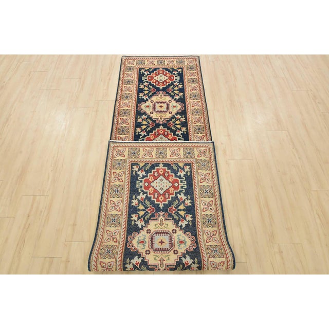 Kazak Runner 2’8” X 9’11” Blue Wool Traditional Hand-Knoted Oriental Rug For Sale - Image 11 of 12