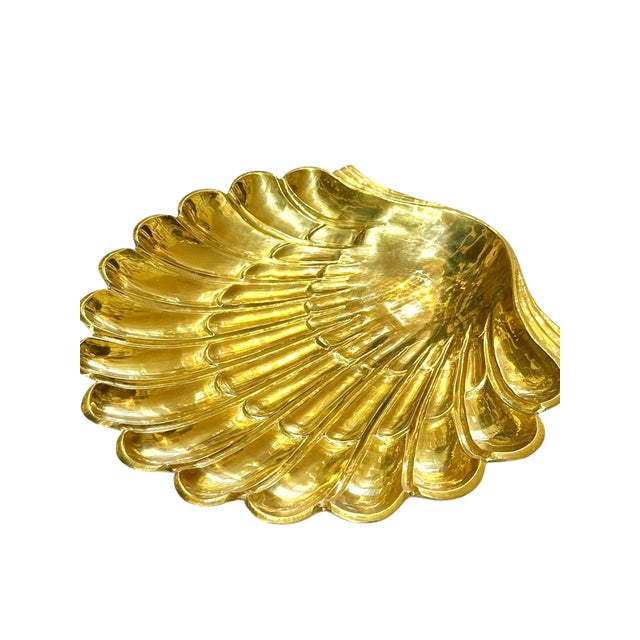 Mid 20th Century Vintage Large Size Hollywood Regency Brass Shell Dish Catchall For Sale - Image 5 of 8