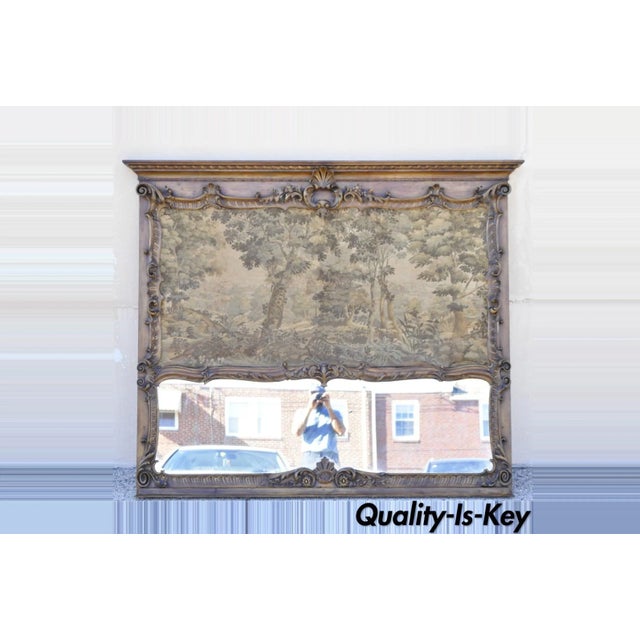 Antique French Louis XV Style Large Overmantle Trumeau Mirror With Tapestry For Sale - Image 13 of 13