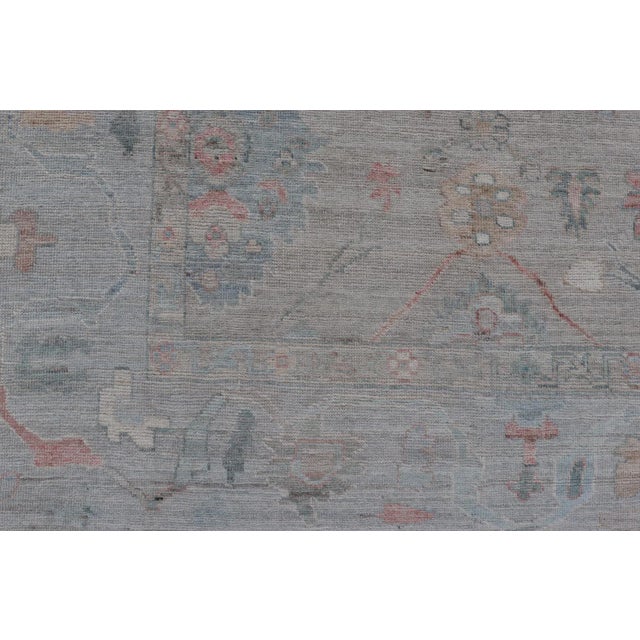Modern Floral Oushak Rug by Keivan Woven Arts, Sand Background 8'11 X 11'11 For Sale - Image 12 of 13