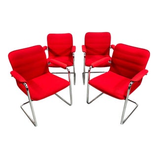 Knoll Cesca Style Cantilevered Armchairs in Chrome & Wool For Sale