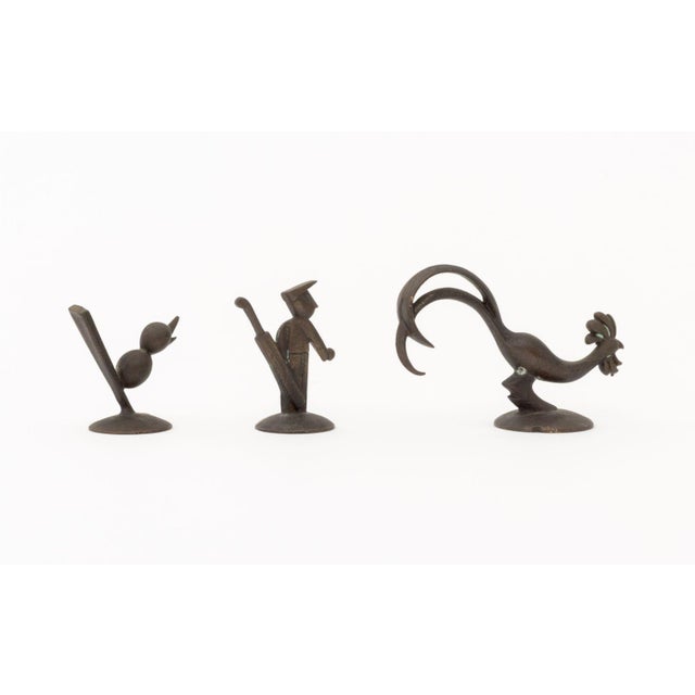 Collection of Three Werkstatte Hagenauer Figural Patinated Bronze Sculptures, comprising: a stylized chick, a rooster, and...