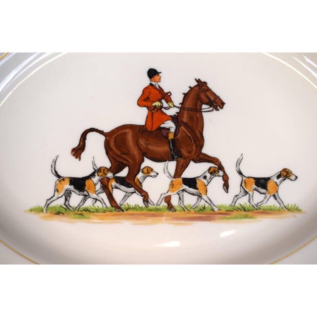 Traditional Picard China Decorated by Crest Studio Hand Painted Fox Hunt Scene Platter For Sale - Image 3 of 4