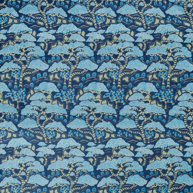 Sanderson Bonsai & Gingko Fabric in Blue - a Sample For Sale