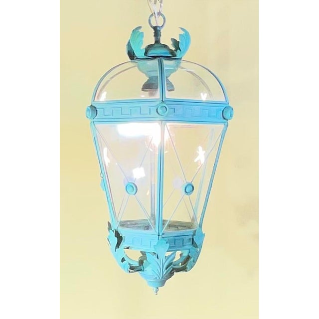 1970s Vintage Solid Brass Hanging Lantern - Neoclassical Architectural Pendant Light For Sale - Image 5 of 17