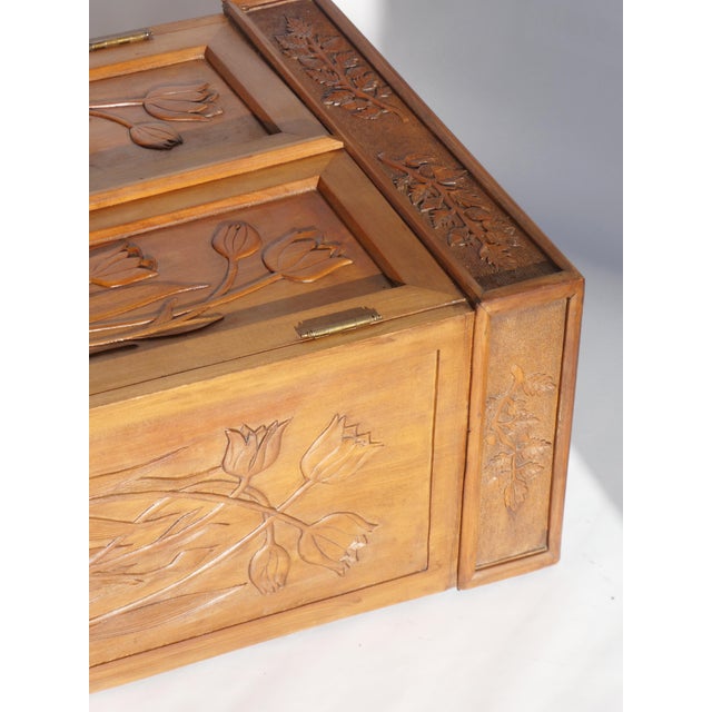 Antique Art Nouveau Carved Wooden Cabinet with Floral Details, 1920s For Sale - Image 11 of 15