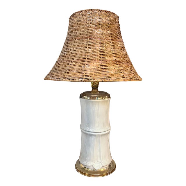 Ceramic Table Lamp with Rattan Diffuser, Italy, 1960s For Sale