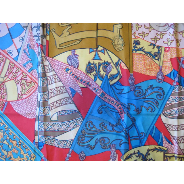 Vintage Hermes France Carre 90 graphic designer scarf, 'Etendards et Bannieres'. Designed by Annie Faivre in the 1980's....