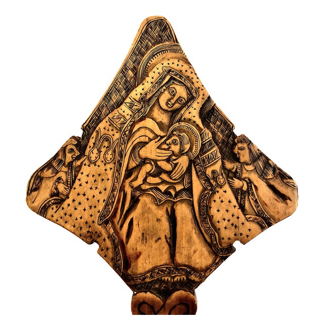 Apricot Ethiopian Coptic Processional Blessing Cross For Sale - Image 8 of 10
