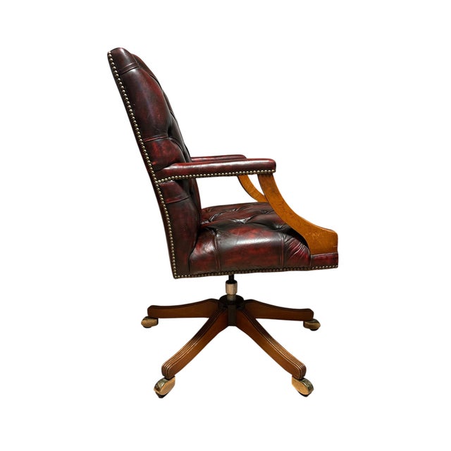 English Chesterfield-Style Swivel Chair For Sale - Image 3 of 5