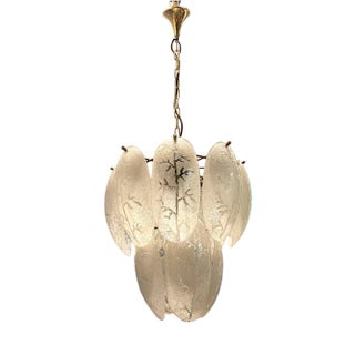 Frosted Murano Glass Leaf Chandelier, 1970s For Sale