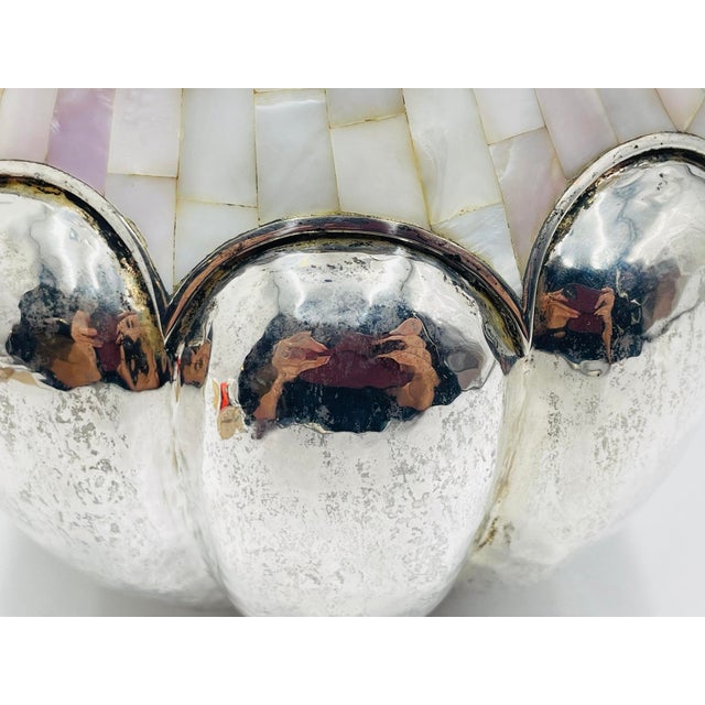 Large Silver-Plated & Mother-of-Pearl Vase by Los Castillo, Taxco Mexico, 1960s For Sale - Image 10 of 15