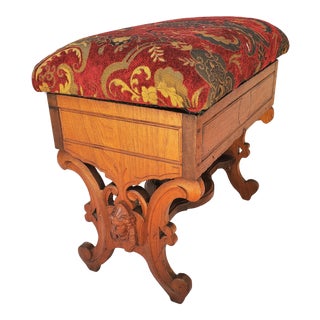 Antique John Jelliff Victorian Walnut Slipper Bench Sewing Stool Footstool With Storage For Sale