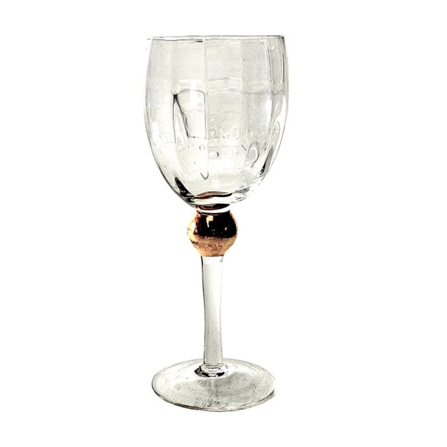 A beautiful hand blown optic water goblet with 24k applied to a ball on the handle. Gibson Water Goblet, Gibson Wine...