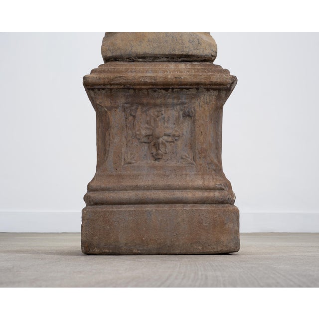 Neoclassical Cast Stone Garden Finial on Pedestal 44 Inch For Sale - Image 17 of 18