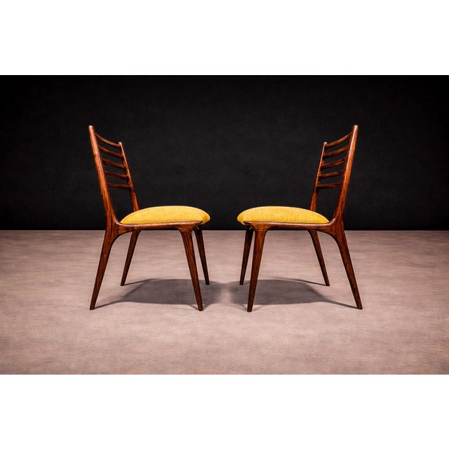 Set of 2 Chairs in Rosewood & Yellow Linen Canvas, Carlo Hauner, 1950s For Sale - Image 10 of 14