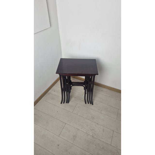 Thonet Four 1920s-Style Wooden Nesting Tables with Thonet Label Decorations, Set of 4 For Sale - Image 4 of 18