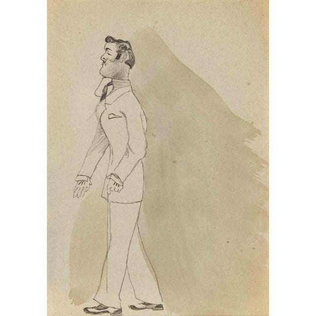 Mino Maccari, The Gentleman, Mixed Media on Paper, Mid-20th Century For Sale