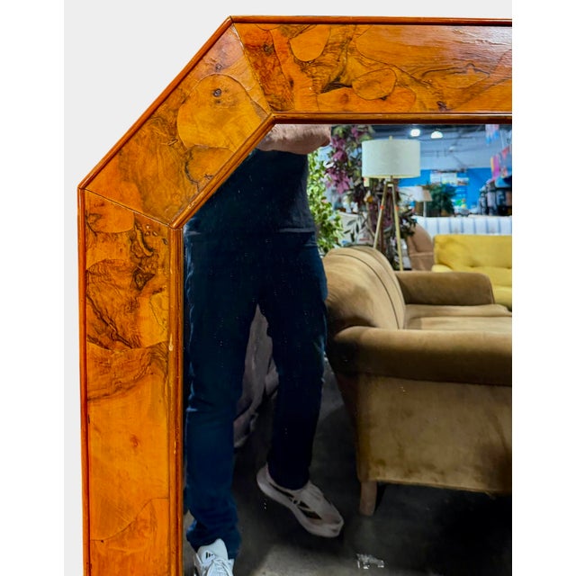 Mid-Century Modern Vintage Oyster Burl Walnut Octagonal Mirror For Sale - Image 3 of 3