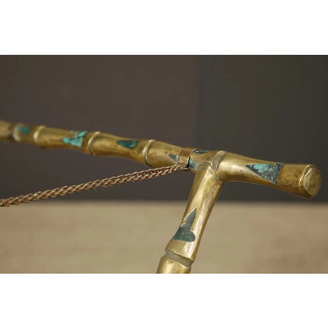 Pepe Mendoza Brass and Turquoise Enamel Folding 'Bamboo' Side Table, 1950s For Sale - Image 10 of 18