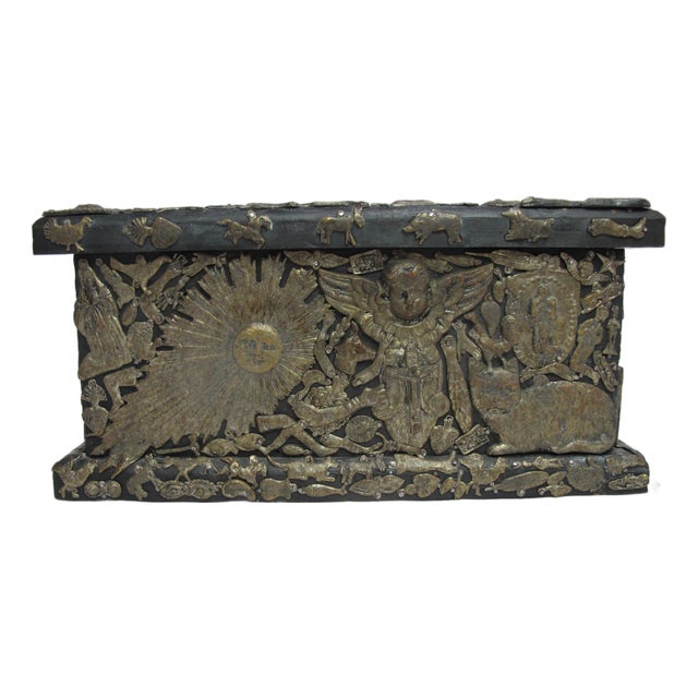 Estela Ogazon Exceptional Milagros Wood Charm Mexico Folk Art Box For Sale