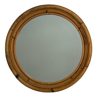 Round Rattan Mirror, Spain, 1960s For Sale
