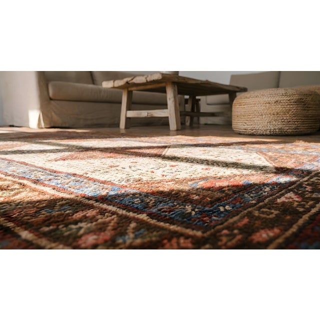 1920s Gorgeous Ivory Background Color With Diamond Pattern Antique Persian Serab Hallway Runner For Sale - Image 5 of 7