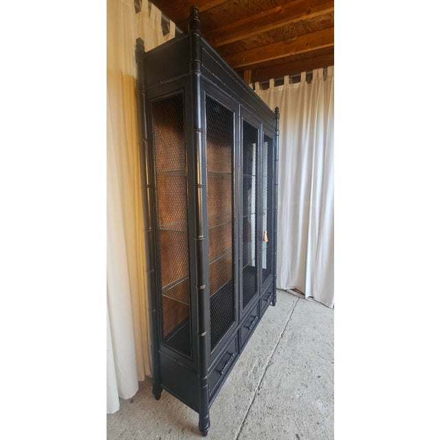 Faux Bamboo Cabinet, Black 1950's Display Cabinet For Sale - Image 4 of 17